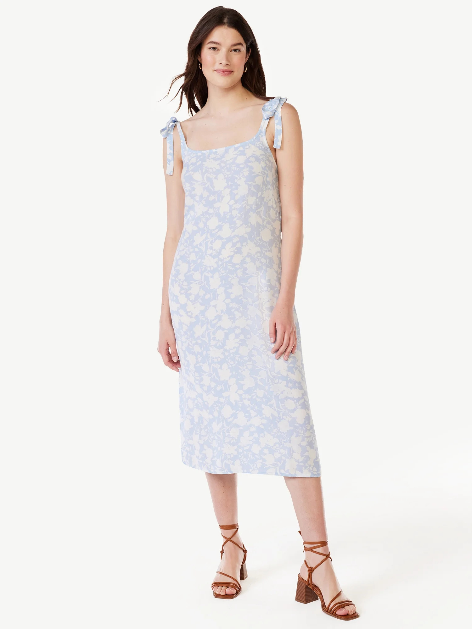 Free Assembly Women's Sleeveless Tie Shoulder Midi Slip Dress, Sizes XS-XXXL | Walmart (US)