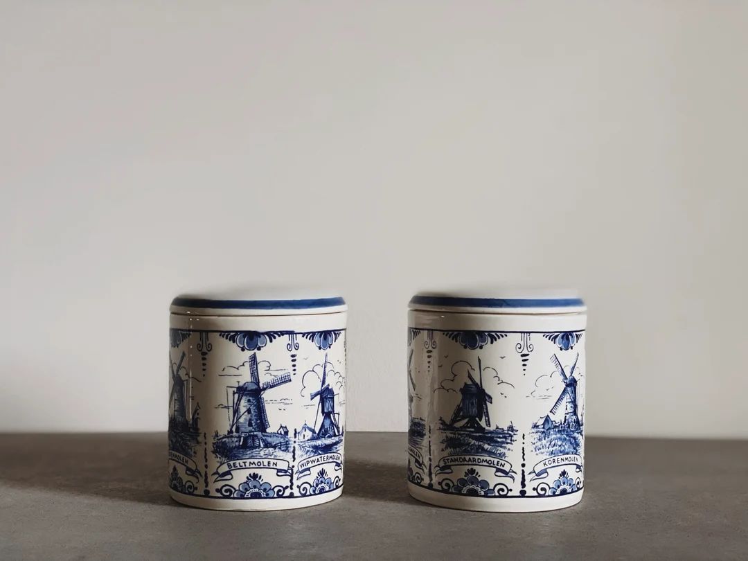 VINTAGE | set of two Delft canisters | blue and white ceramic | European cottage | hand painted i... | Etsy (US)