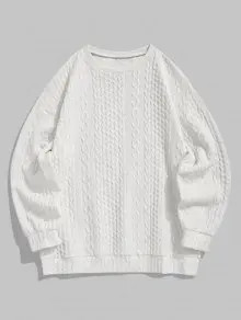 ZAFUL Women\'s Crew Neck Cable Knit Pattern Drop Shoulder Pullover Sweatshirt | ZAFUL (Global)