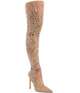 Chevelle Stretch Mesh Rhinestone Thigh High Dress Boots | Dillard's