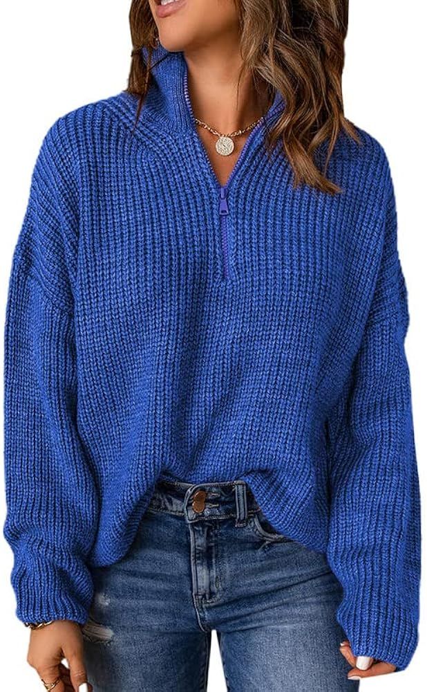 Womens Sweaters Long Sleeve 1/4 Zip Pullover Polo V Neck Dressy Casual Tops | Amazon (US)