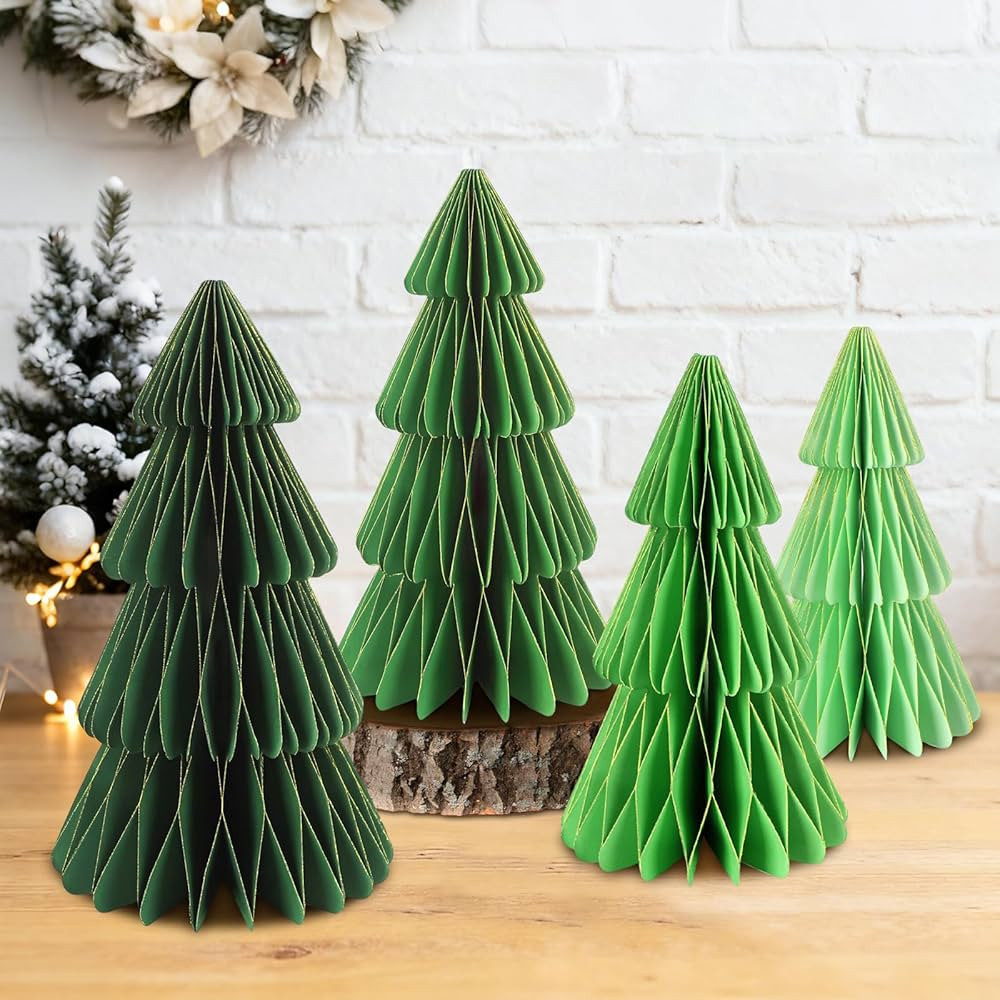 4 PCS Paper Christmas Tree 3D Honeycomb Ornaments Neutral Christmas Centerpiece Table Decorations... | Amazon (US)