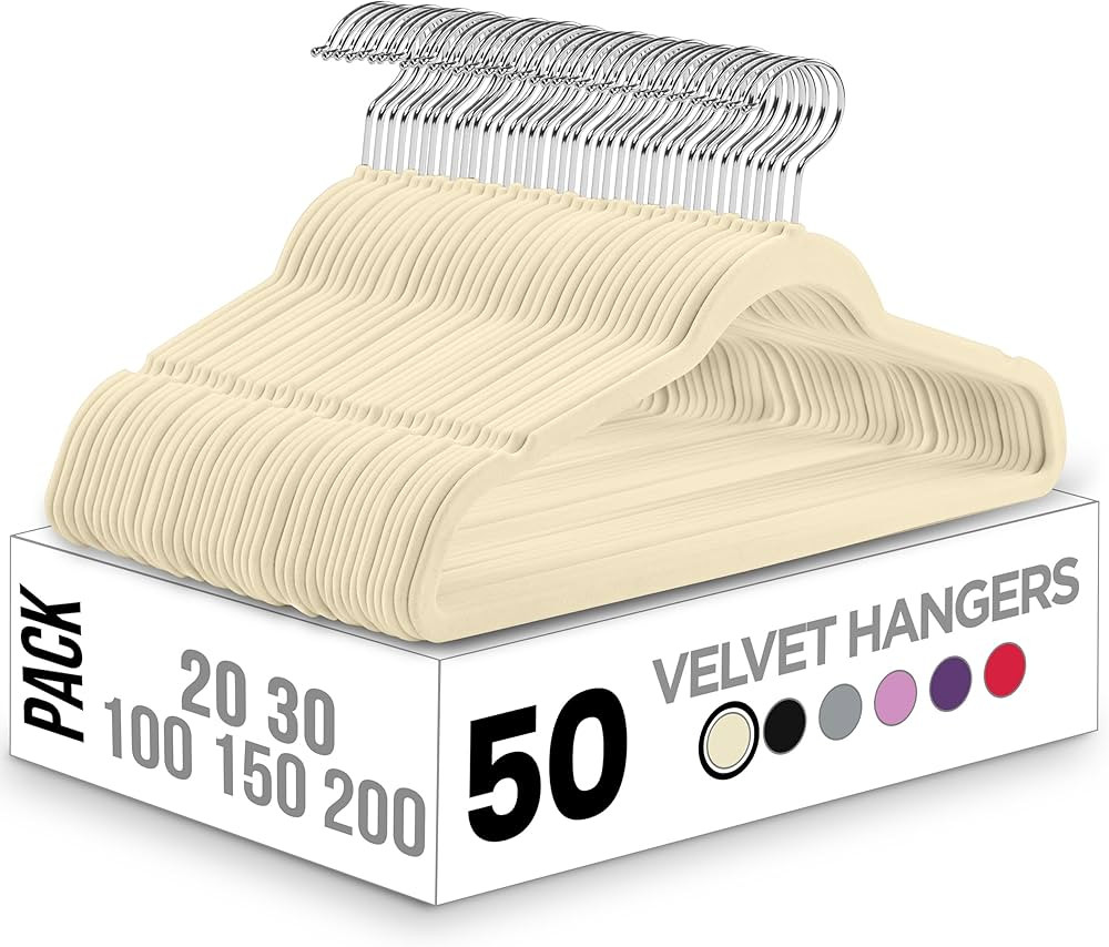 Utopia Home Velvet Hangers 50 Pack - Non-Slip Clothes Hanger Ivory with 360 Degree Rotatable Hook... | Amazon (US)