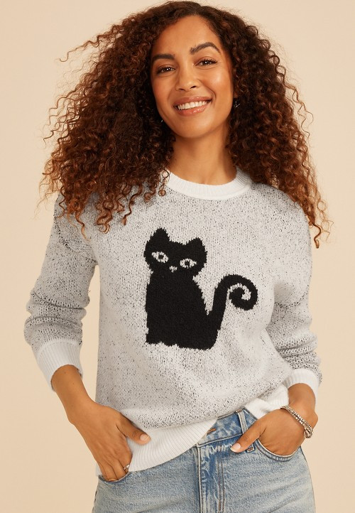 Black Cat Icon Crew Neck Sweater | maurices | Maurices