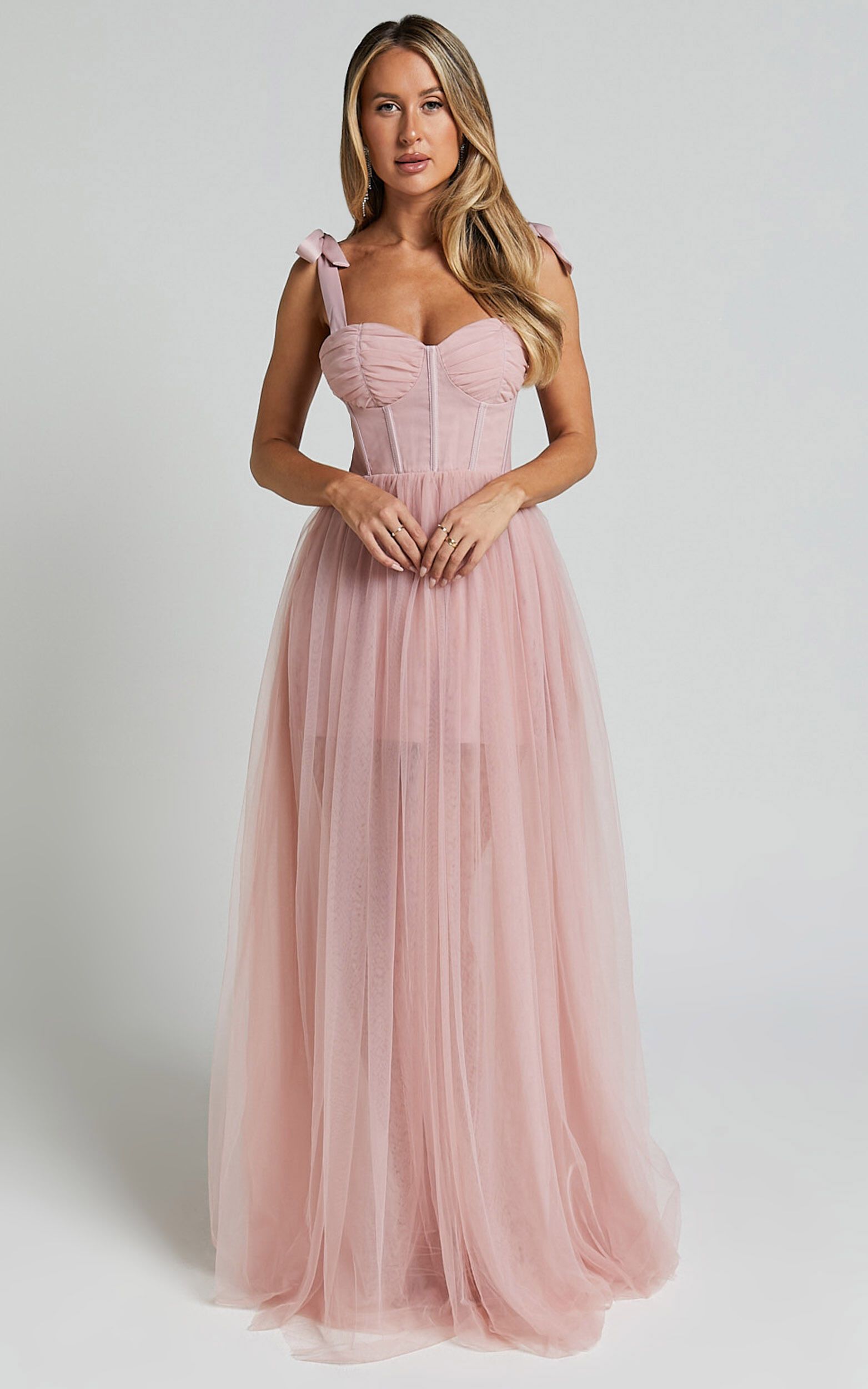 Emmary Gown - Bustier Bodice Tulle Gown in Pink | Showpo (US, UK & Europe)