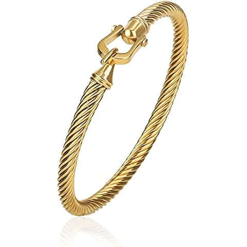 Twisted Cable Bracelet Stylish Fine Stainless Steel Cable Cuff Bracelet with Hook Clasp Bracelets... | Amazon (US)
