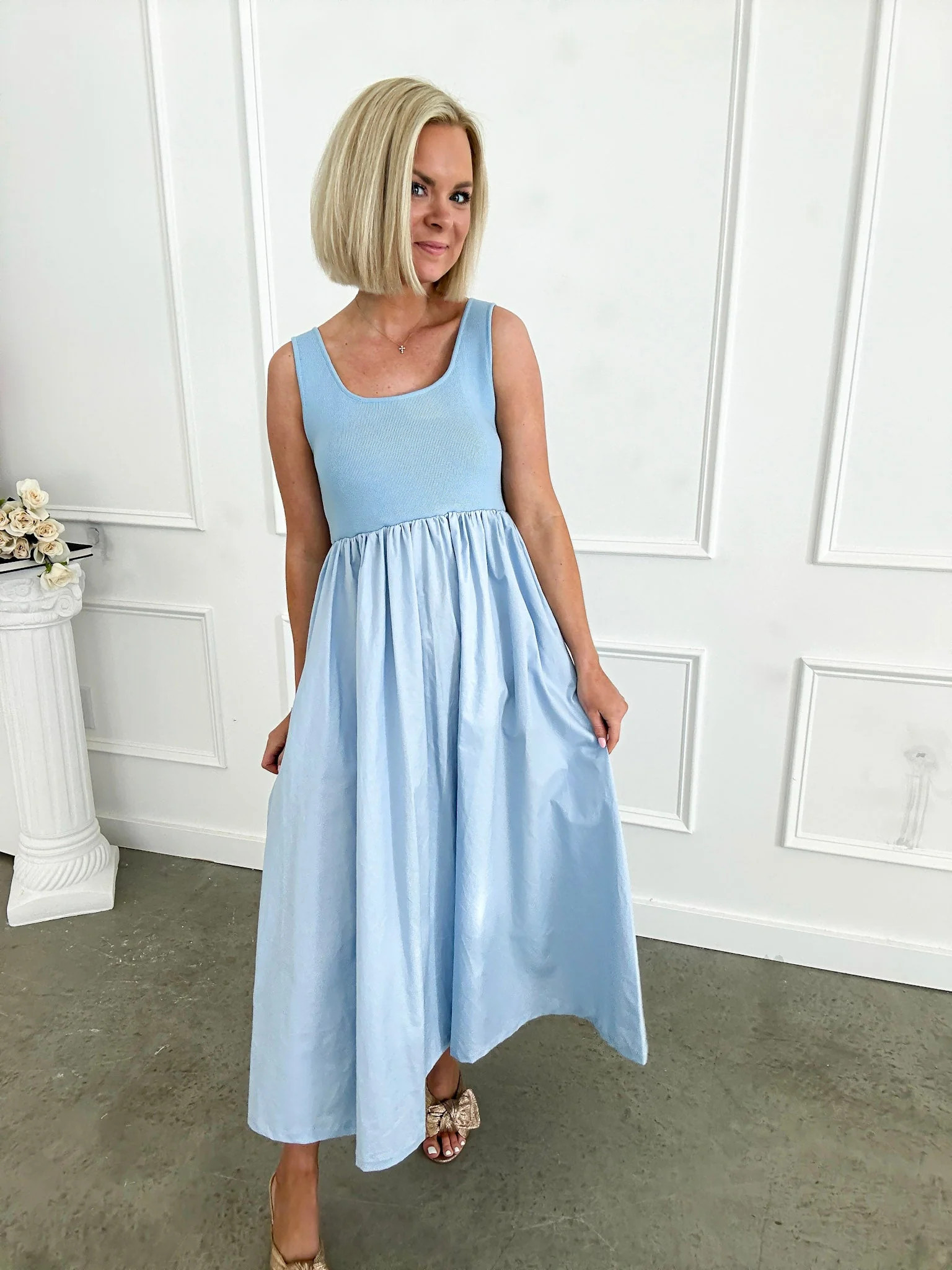 Breezy Blue Babydoll Midi Dress | Flourish in Frills