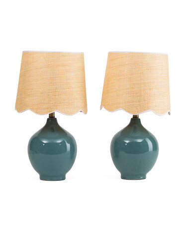 Set Of 2 21in Ceramic Table Lamps With Scalloped Shades | TJ Maxx