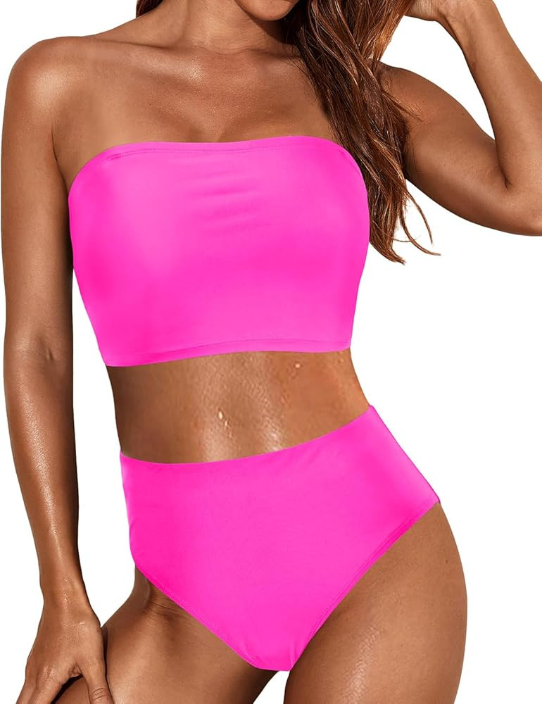 Tempt Me Women Bandeau Bikini Set Strapless High Waisted Two Piece Swimsuit Longline Bathing Suit... | Amazon (US)
