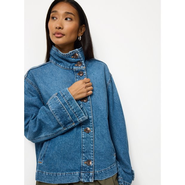 Buy Mid Wash Denim Funnel Neck Jacket 10 | Denim jackets | Tu | Tu Clothing