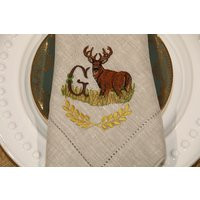 Deer Monogram Napkins, White Tail Deer Embroidery, Autumn Colors, Embroidered Napkin, Monogram Masculine Decor | Etsy (US)