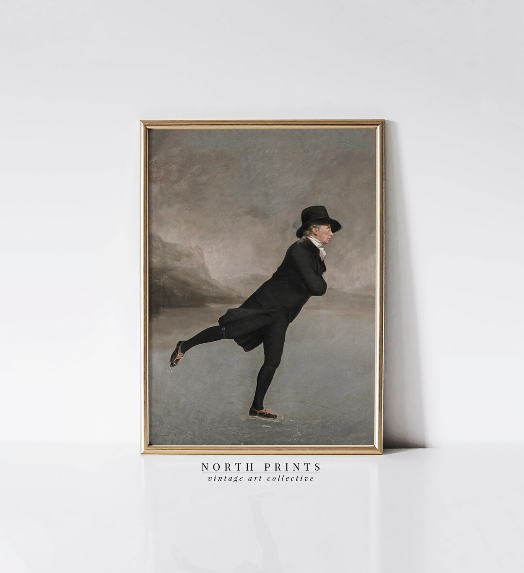 Vintage Winter Wall Art | Gentleman Skating PRINTABLE Art | Moody Neutral Holiday Decor | 976 | Etsy (US)
