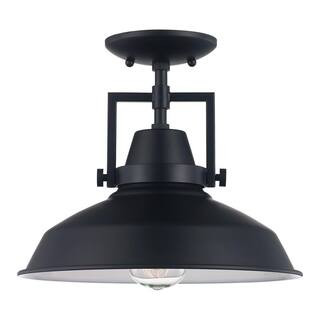 Wilhelm 12 in. 1-Light Black Farmhouse Semi-Flush Mount Kitchen Ceiling Light Fixture | The Home Depot