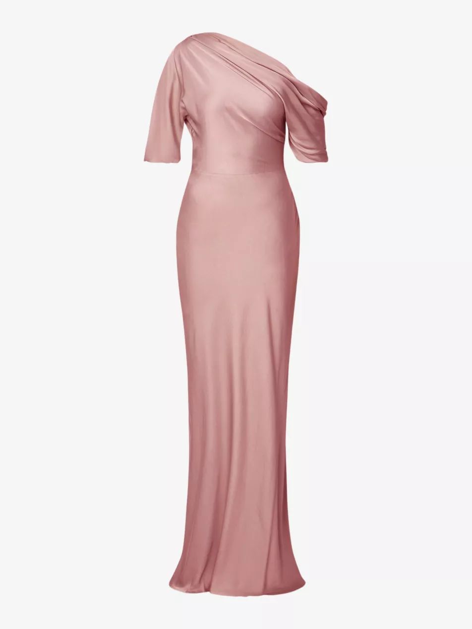 Marisa asymmetric-neck draped satin maxi dress | Selfridges