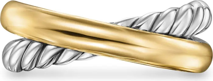 Crossover Two-Row Ring in Sterling Silver with 14K Yellow Gold, 7.5mm | Nordstrom