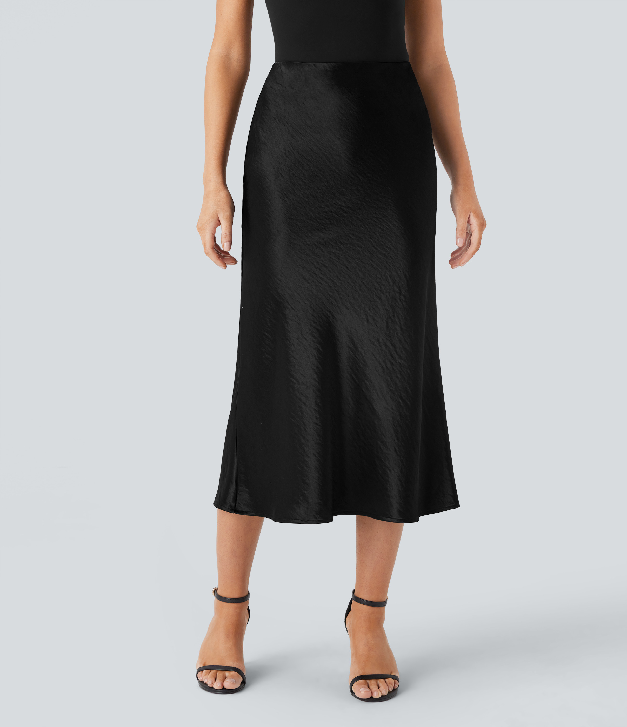 Halara High Waisted Satin Midi Work Mermaid Skirt - Black - XS(regular) | HALARA