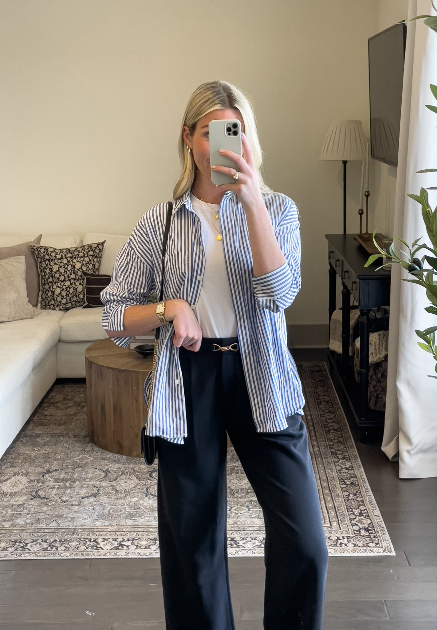 Business Casual Outfit Idea- this blue button up top is so versatile and perfect for your summer capsule wardrobe!

Black trousers are from abercrombie- I'm wearing the curve love high waist style in a 26L.

 Office outfit/ women's workwear/ business casual outfit idea/ tailored pants/ black trousers outfit/ workwear capsule wardrobe/ summer wardrobe staples/ white baby tee outfit/ white sneakers outfit/ Abercrombie try on/ abercrombie haul/ summer workwear

#LTKStyleTip #LTKWorkwear #LTKSeasonal