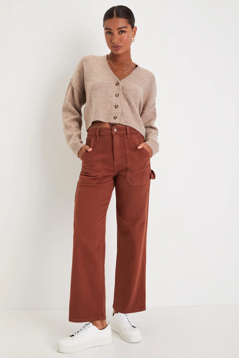 Cozy Ease Heather Taupe Button-Up Cropped Cardigan Sweater | Lulus