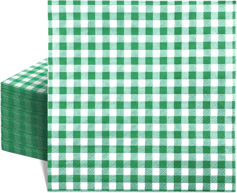80 Pcs Gingham Napkins, 6.5X6.5 Inch St Patricks Day Napkins Disposable Green and White Checkered... | Amazon (US)