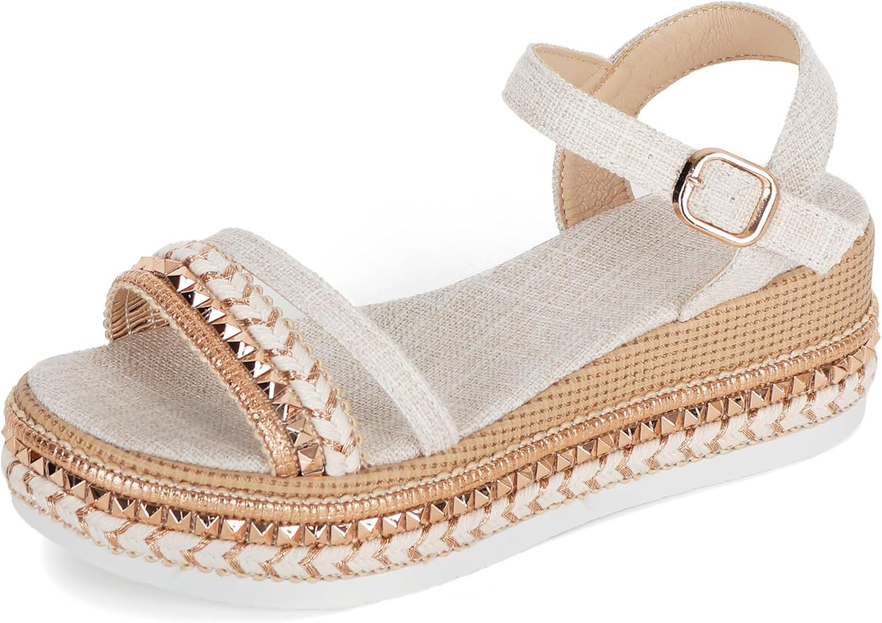 Women's Platform Sandals Buckle Ankle Strap Espadrille Open Toe Boho Wedge Sandals Size 6-11 | Amazon (US)
