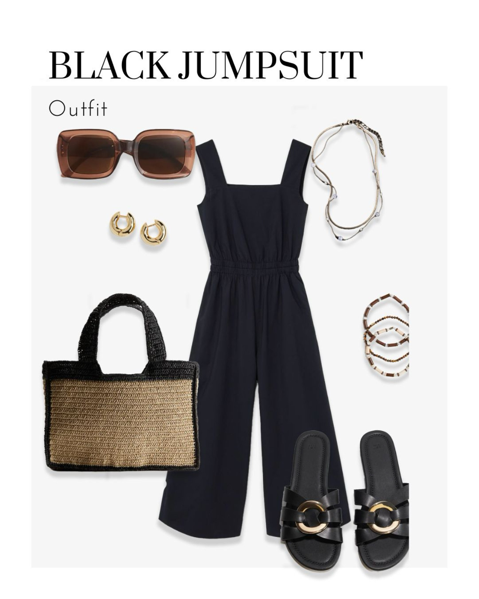 Spring Chic Essentials Collection

Step into spring with effortless style and sophistication with our curated selection:

	1.	Intertwined Straps Black Sandals: Perfectly blending comfort and elegance, these black sandals feature chic intertwined straps, making them an essential addition to any spring wardrobe.
	2.	Straw Shopper Bag in Black and Beige: This spacious and stylish straw shopper bag combines black and beige tones, offering a versatile accessory that’s perfect for beach trips or city strolls.
	3.	Golden Pleated Hoop Earrings: Add a touch of glamour with these golden pleated hoop earrings, designed to elevate any outfit with their shimmering elegance.
	4.	Two Strands Necklace with Pearls: Embrace timeless beauty with this two strands necklace, adorned with delicate pearls, perfect for adding a touch of sophistication to your spring looks.
	5.	Three Pack Beaded Bracelets: These vibrant beaded bracelets come in a set of three, offering a playful and colorful addition to your accessory collection.
	6.	Gathered Open Back Black Jumpsuit: This gathered open back black jumpsuit is the epitome of spring chic, combining comfort and style for an effortlessly polished look.

Refresh your wardrobe with these must-have pieces and embrace the season with confidence and flair! #SpringStyle #ChicEssentials #Fashion #SpringCollection #BlackSandals #StrawBag #HoopEarrings #PearlNecklace #BeadedBracelets #BlackJumpsuit #EffortlessStyle #WardrobeRefresh #SpringFashion #Accessories #OOTD #SpringTrends #StyleInspiration