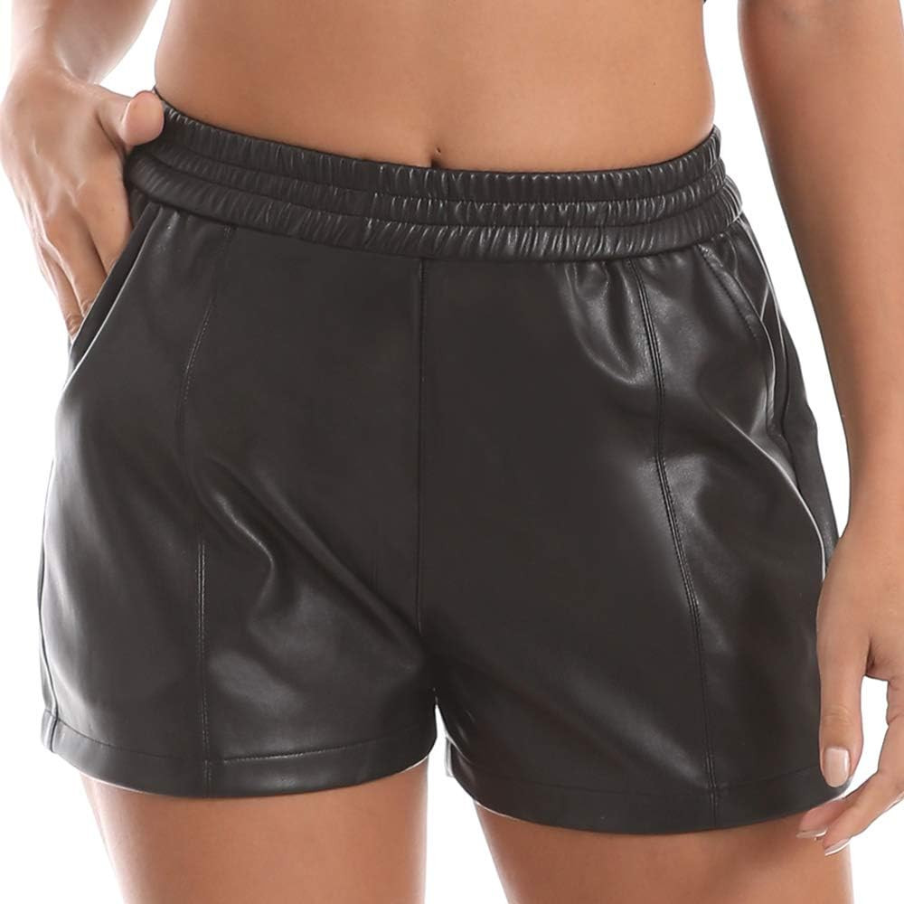 Everbellus Womens Elastic Waist Loose Shorts with Pockets Faux Leather Shorts | Amazon (US)
