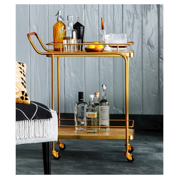 Metal, Wood, and Leather Bar Cart - Gold - Threshold™ | Target