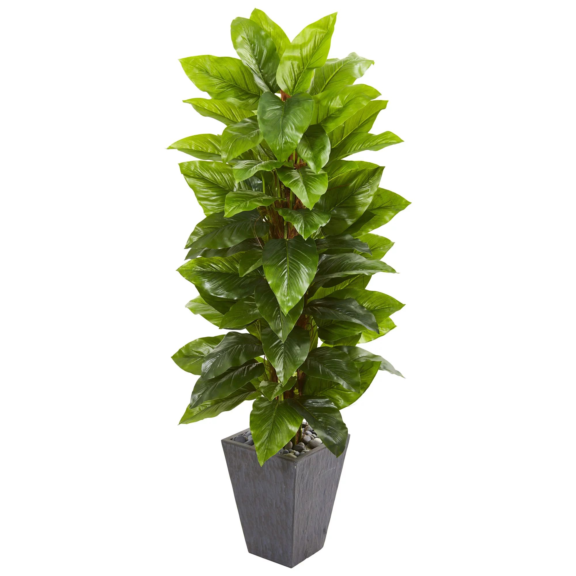 Nearly Natural 5-Ft. Large Leaf Philodendron Artificial Plant in Slate Planter (Real Touch) | Walmart (US)