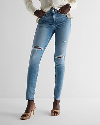 High Waisted Medium Wash Ripped 90s Skinny Jeans | Express