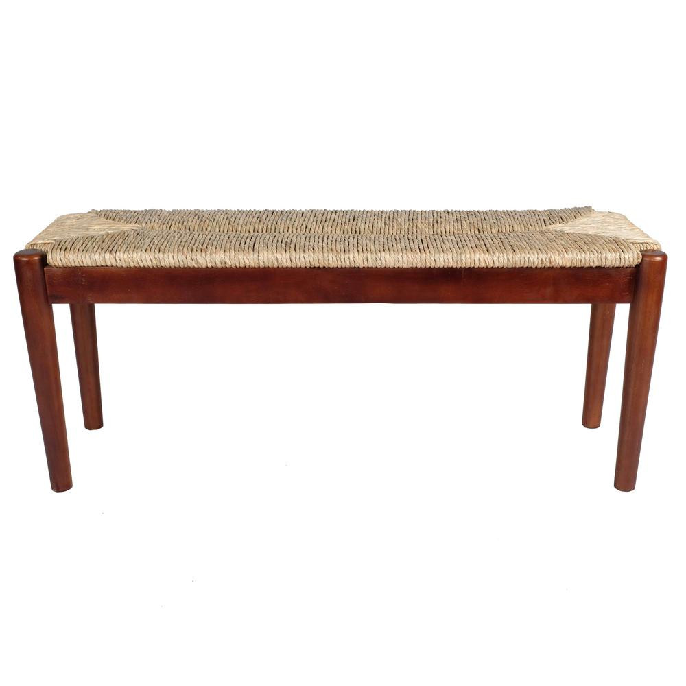 StyleCraft Large Natural Beige Seagrass Wood Bench | The Home Depot