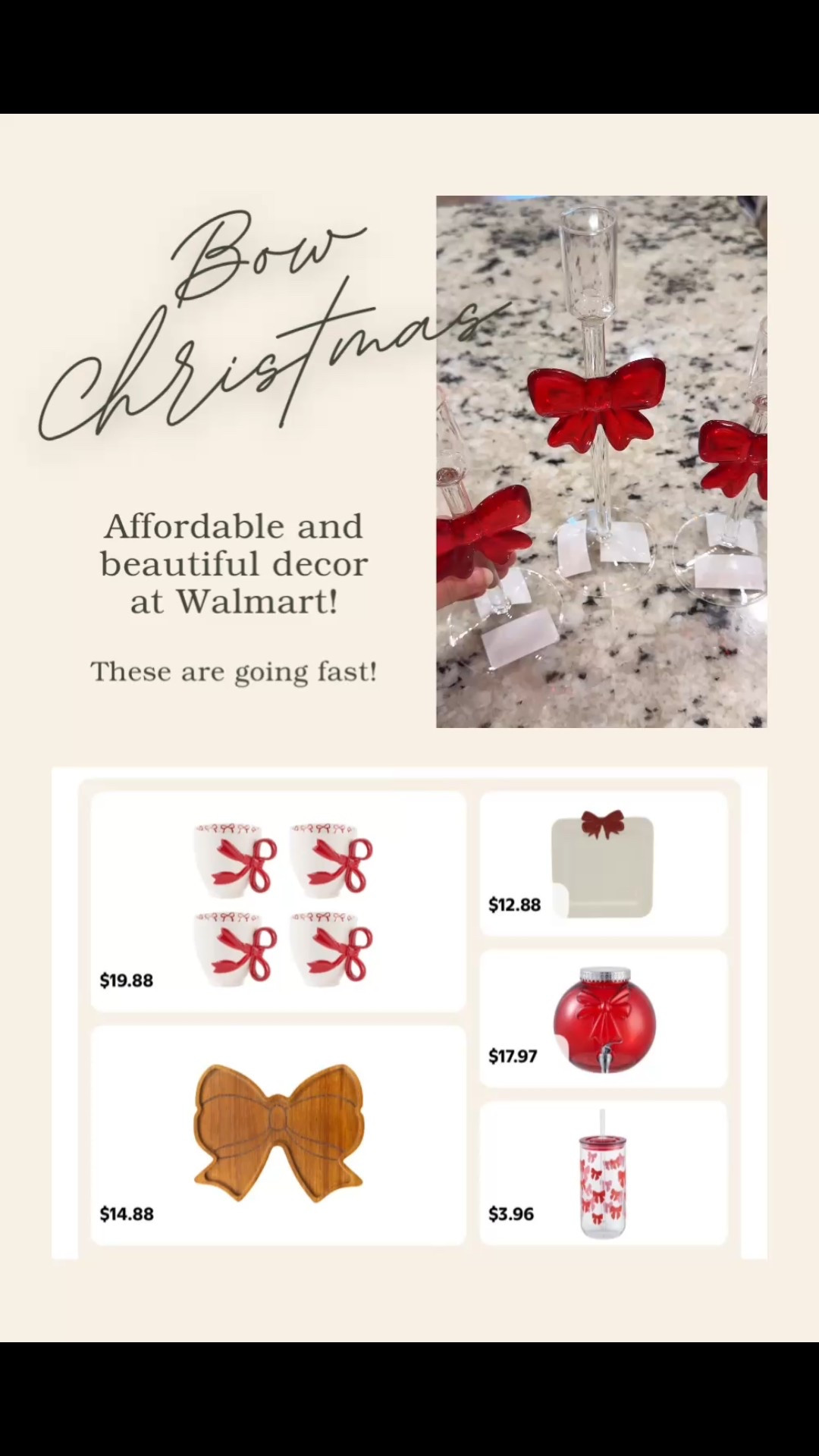 🎀 Red Bow Christmas decor! I absolutely love the bows for the holidays ❤️ This line from Walmart is budget friendly and has such trendy stylish options. Most of these are sold out in my store, but I’m ordering them online while they are still in stock!
🔗  
Holiday decor, bow cups, bow mugs, holiday cups, Christmas hosting decor, Christmas decorations, Christmas kitchen, party hosting, holiday serving ribbons and bows, gifts 🎁 

#LTKHoliday #LTKGiftGuide #LTKHome