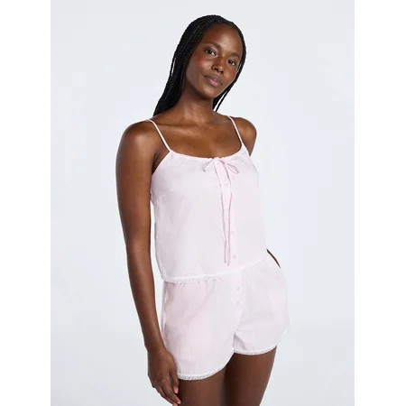 Joyspun Women's Poplin Cami and Shorts Sleep Set with Lace Trim, 2-Piece, Sizes XS-3X | Walmart (US)