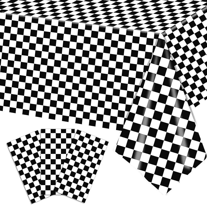 3-Piece 54 x 108 Inch Checkered Plastic Tablecloth - Black and White Disposable Rectangle Table C... | Amazon (US)