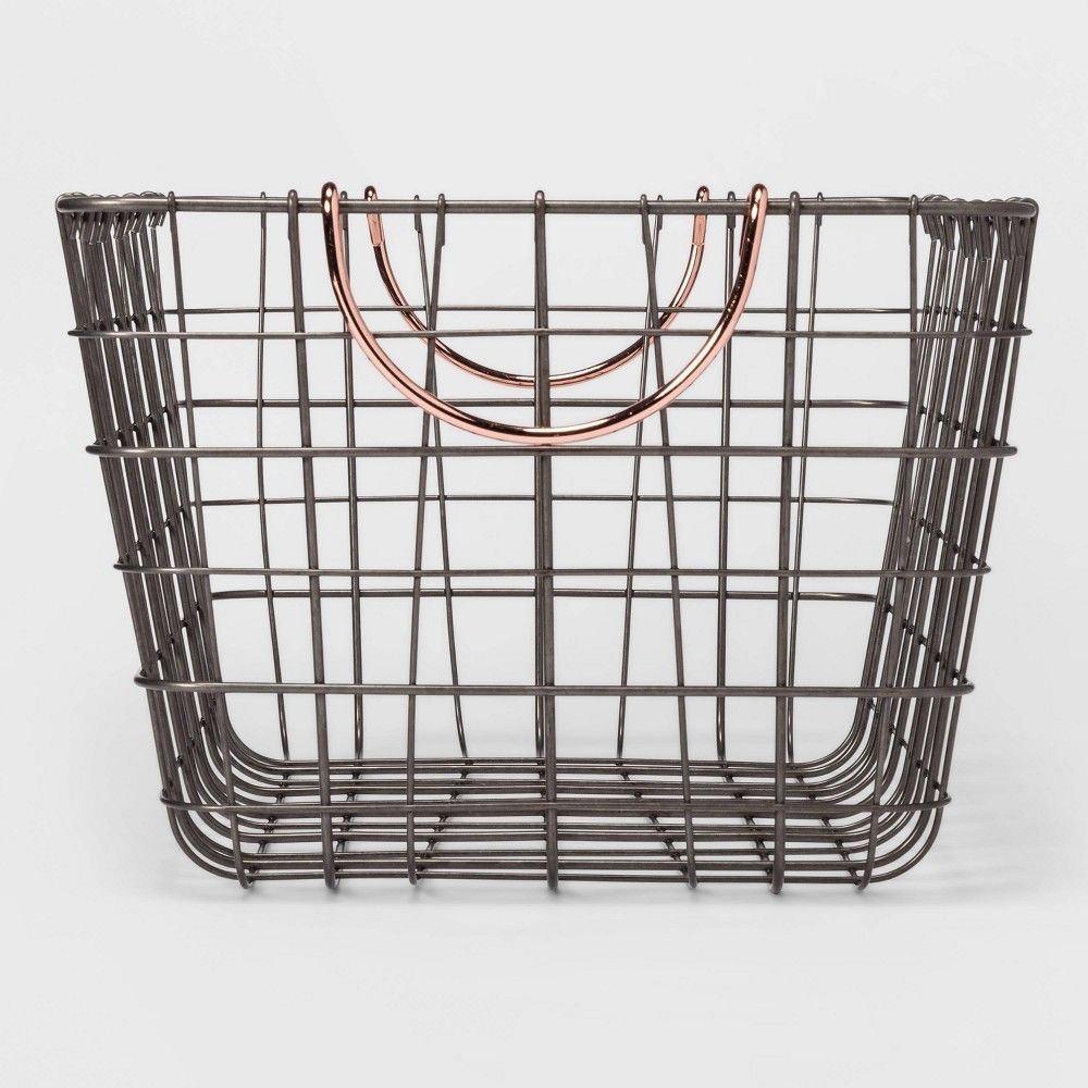 Wire Basket With Gray Finish And Copper Handle 16""X11""X8"" - Threshold , Brown Silver | Target