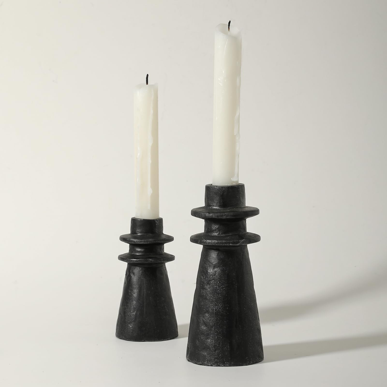 Antique Black Handcrafted Iron Taper Candle Holders - Set of 2 Decorative Candle Stands for Weddi... | Amazon (US)
