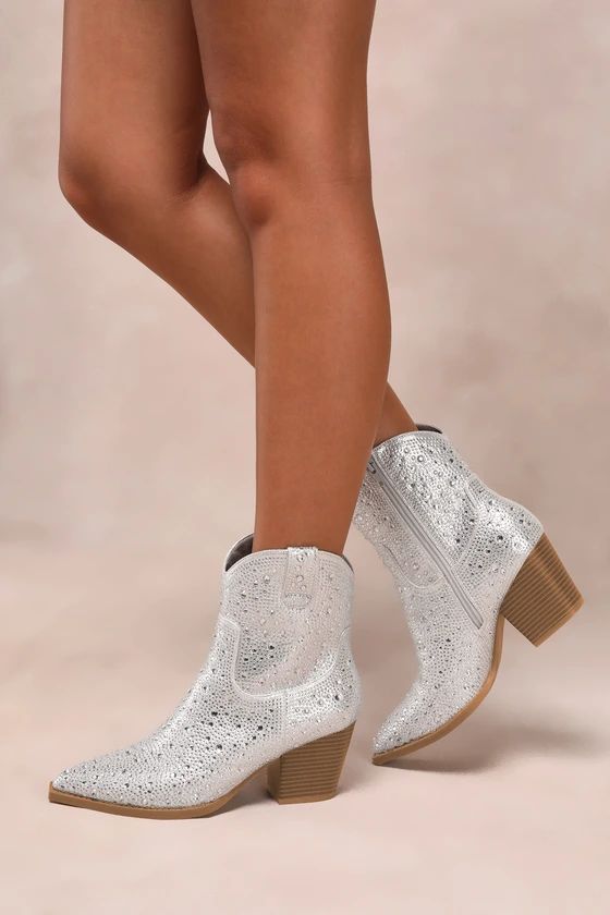 Belinnda Silver Rhinestone Pointed-Toe Ankle Booties | Lulus (US)