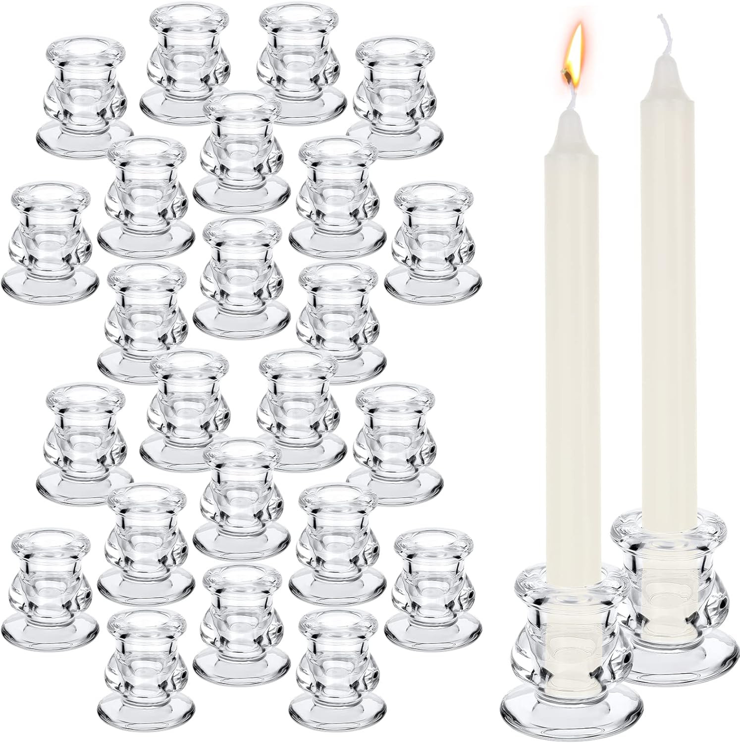24 Pcs Candlestick Holders Glass Clear Taper Candle Holders 2.2" High Candle Stick for Wedding Ce... | Amazon (US)