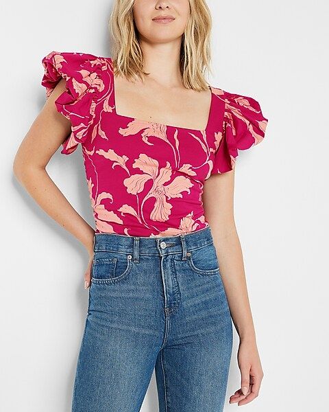 Floral Square Neck Tie Back Top | Express