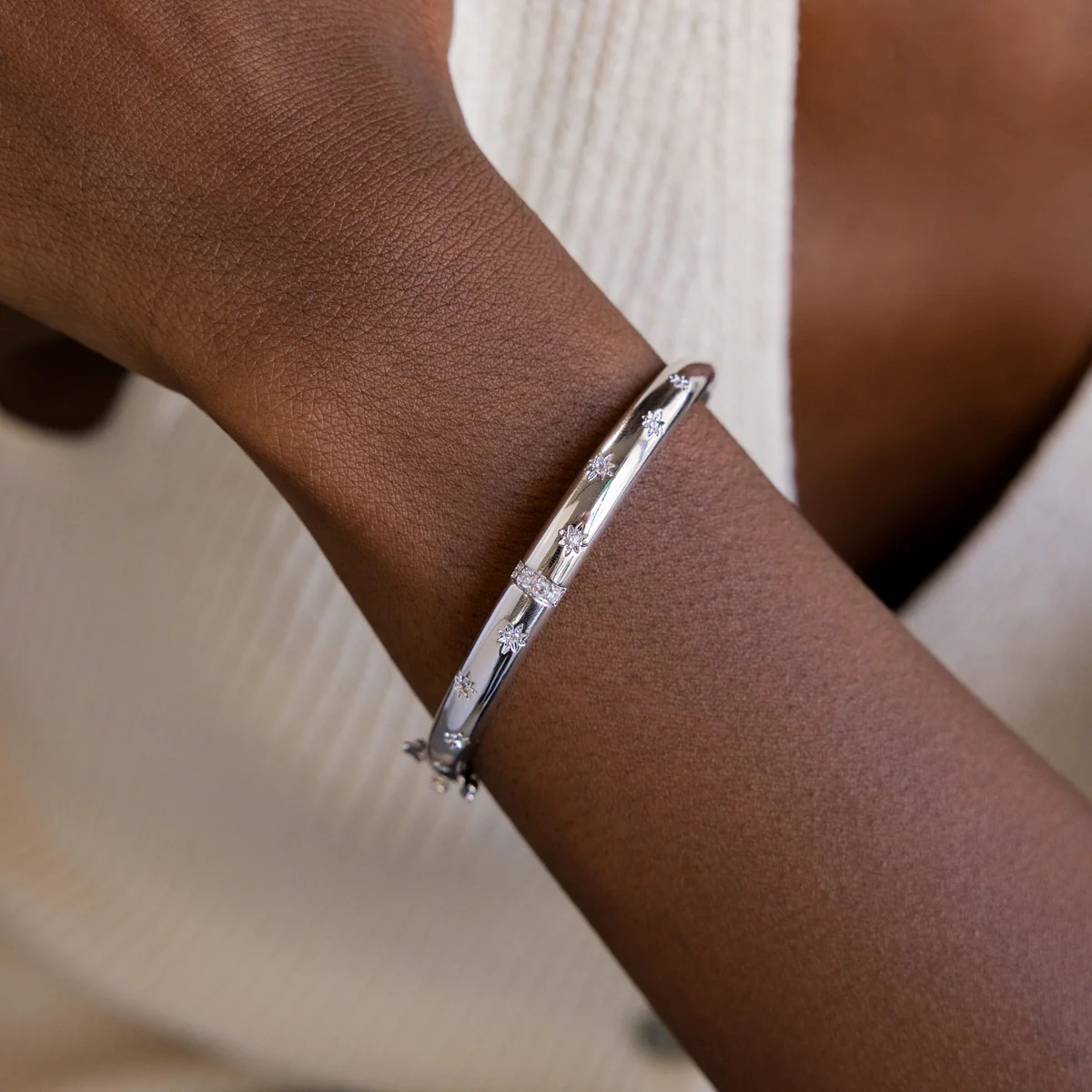 North Star Pavé Diamond Bangle Bracelet in Silver | Caitlyn Minimalist | Caitlyn Minimalist