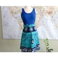100% Cotton Ethnic Batik Circle Short Wrap Skirt from India Turquoise Navy White  Medium to Large Elephants Sunburst | Etsy (US)