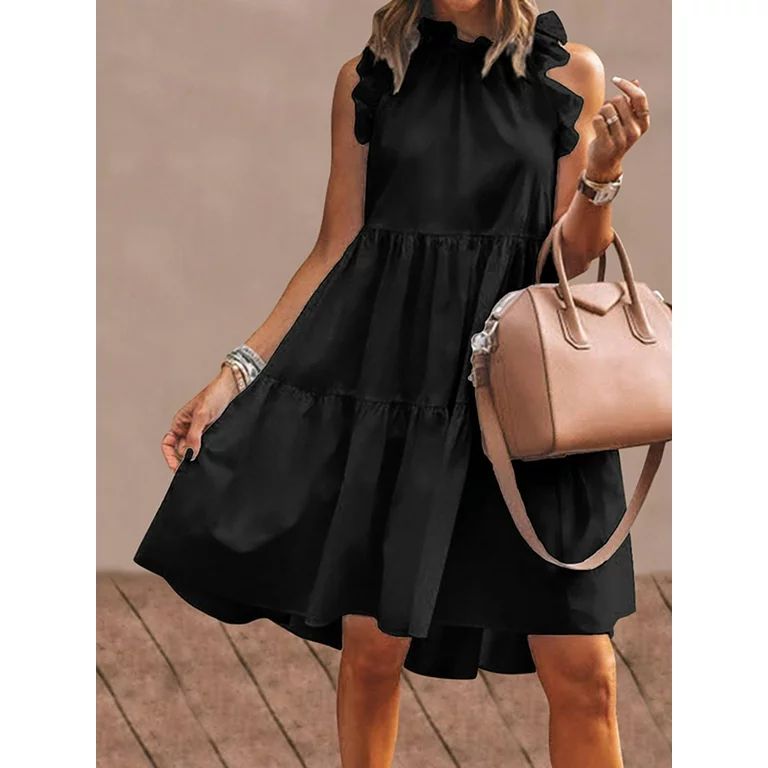 Women's Sleeveless Ruffles Dress Loose Minidress Casual Summer Dress | Walmart (US)