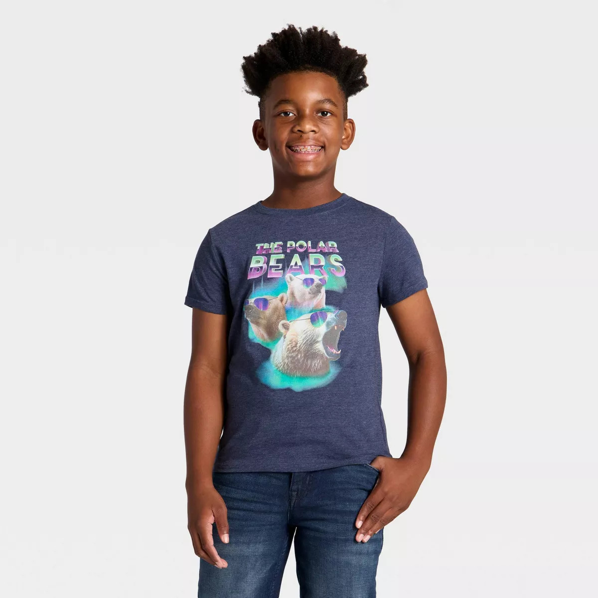Boys' Short Sleeve 'The Polar Bears' Graphic T-Shirt - Cat & Jack™ Navy Blue L Husky | Target