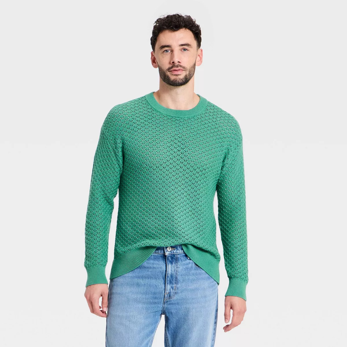 Men's Open-Work Crewneck Sweater - Goodfellow & Co™ Green S | Target