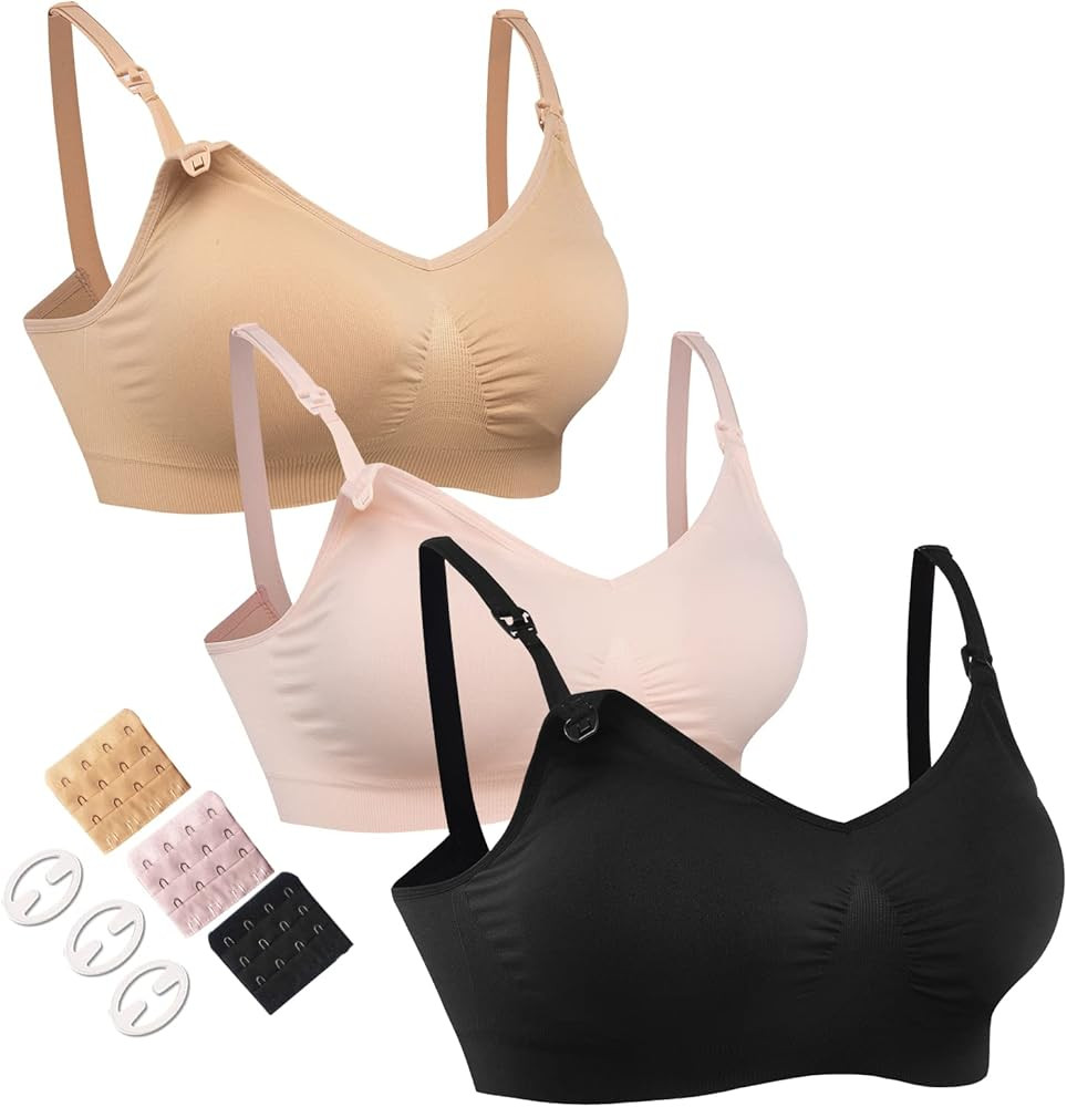 HOFISH 3PACK Full Bust Seamless Nursing Maternity Bras Bralette S-XXL with Extra Bra Extenders & ... | Amazon (US)