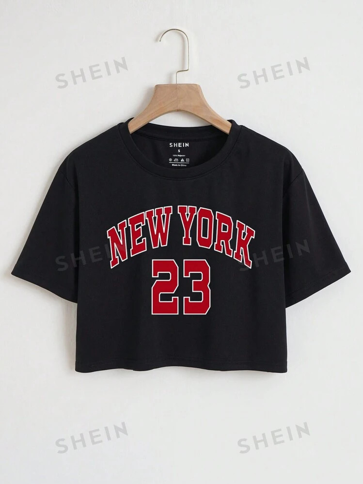 SHEIN EZwear Letter Graphic Crop Tee | SHEIN