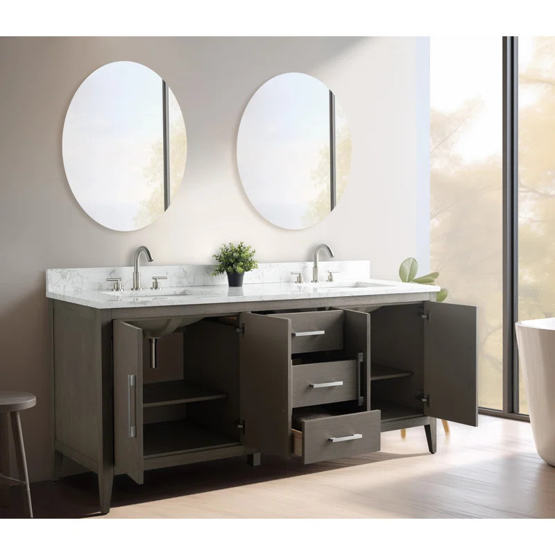 72'' Double Bathroom Vanity with Engineered Marble Top | Wayfair North America