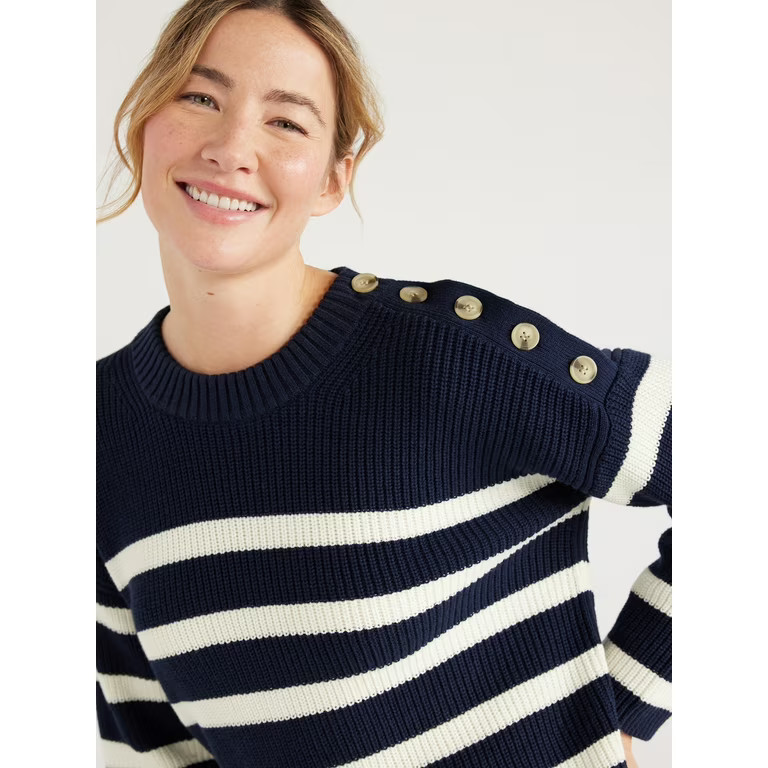 Free Assembly Women's Long Sleeve Button Shoulder Sweater, Midweight, Sizes XS-XXXL | Walmart (US)