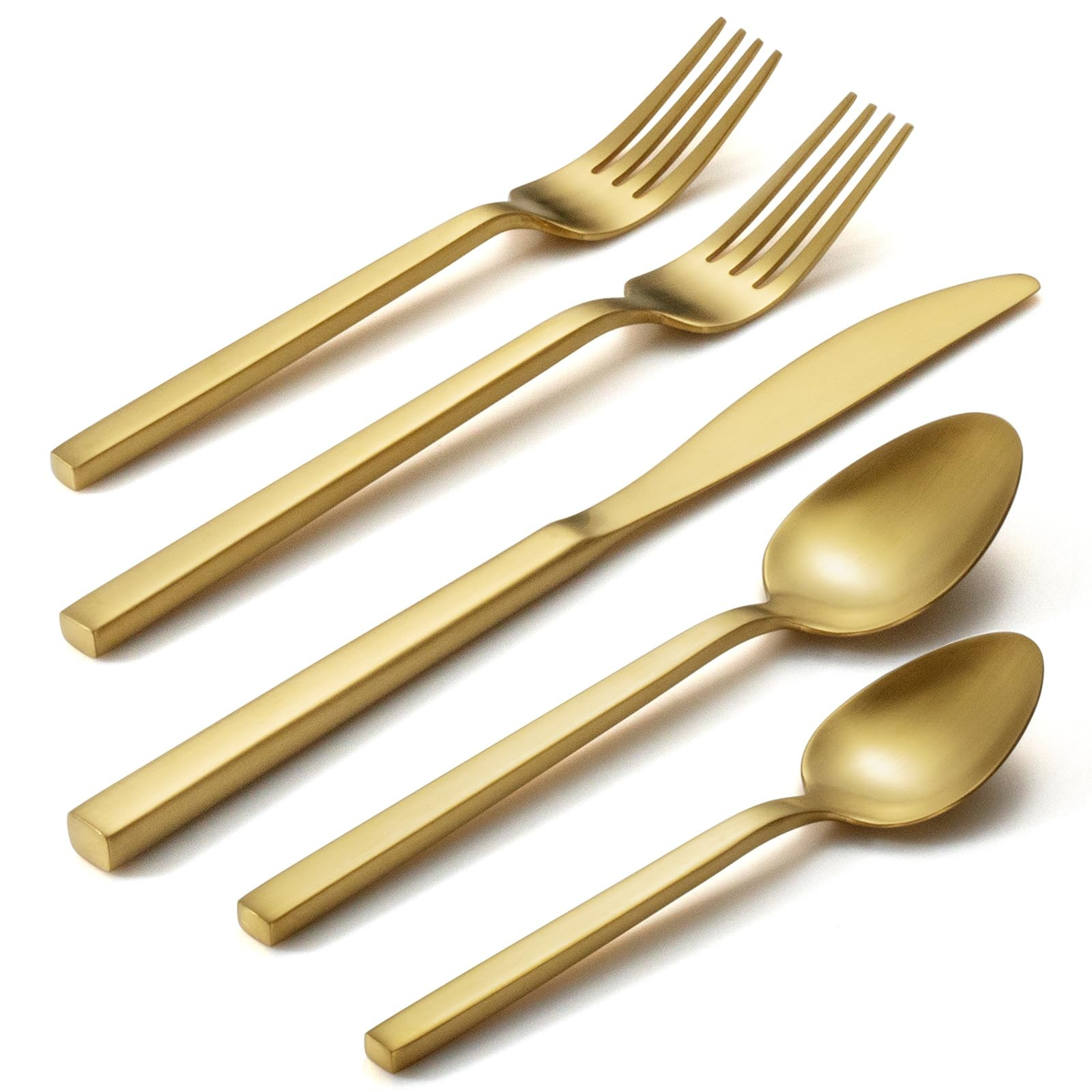 Alata Cube Gold 20-Piece Flatware Set, Forged Cutlery Set, Matte Gold Silverware Service for 4, S... | Amazon (US)