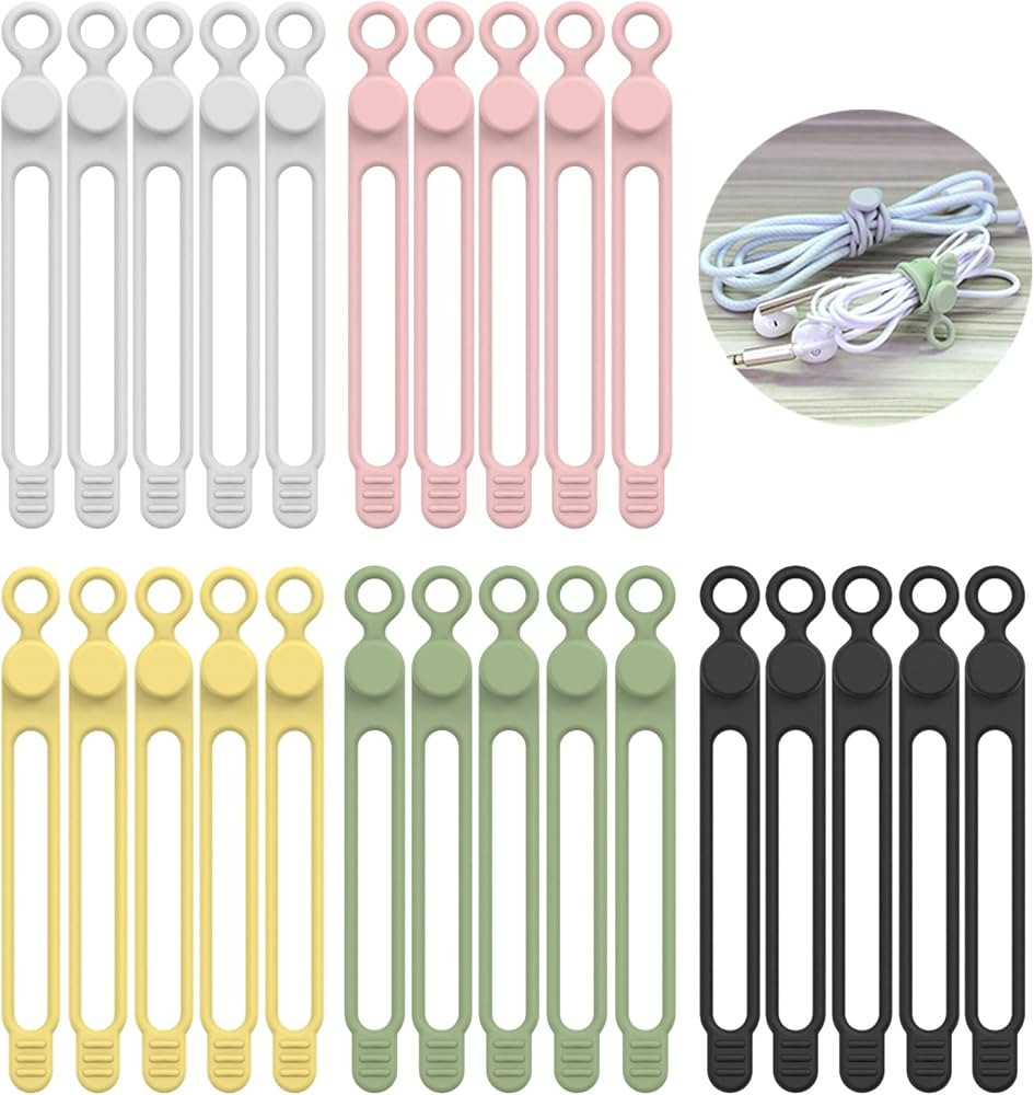 [25Park]UMUST Silicone Cable Ties,Reusable Cable Management Organizer,Cable Straps,Cord Ties,Mult... | Amazon (US)