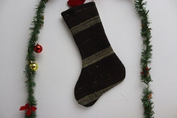 handknotted christmas stocking wall decor christmas sock wall hanging decorative kilim socks hand... | Etsy (US)